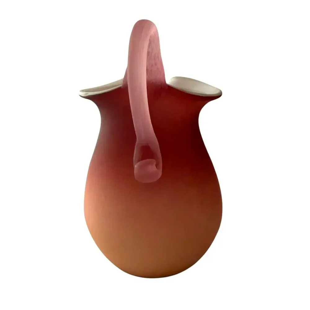 Vintage Peachblow-Style Satin Cased Glass Creamer Pitcher Applied Handle 5.25